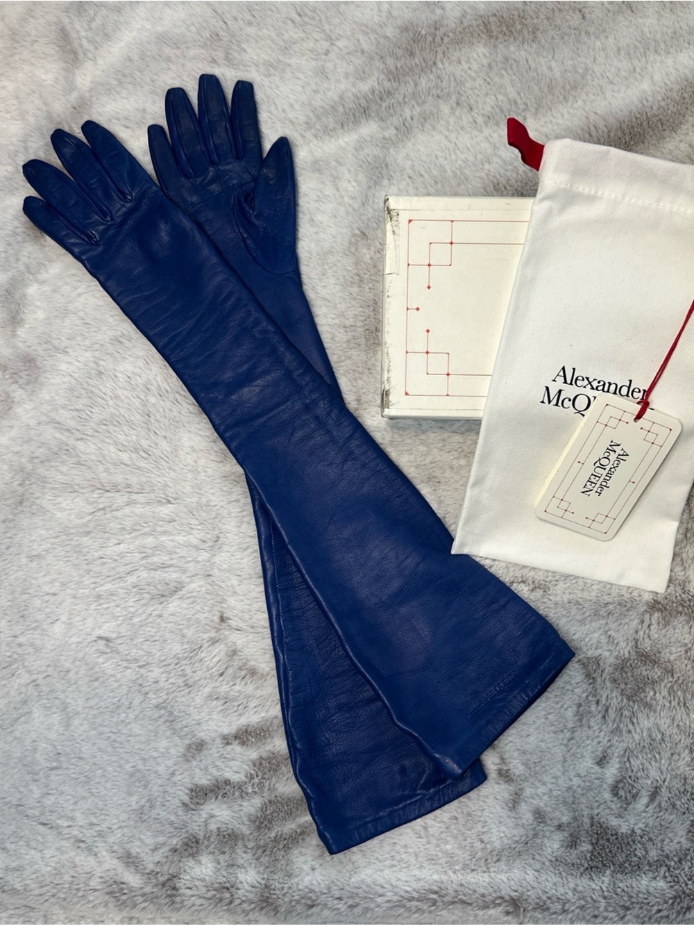 Alexander McQueen Royal Blue Leather Opera Gloves